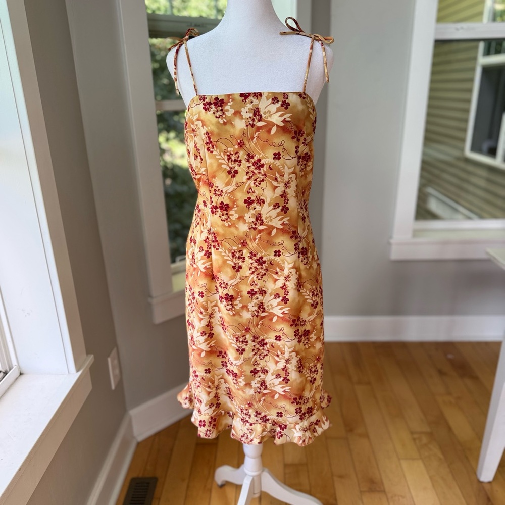 Vintage 90s Joule Orange Red Tie Strap Ruffle Bottom Slip Dress Size Large